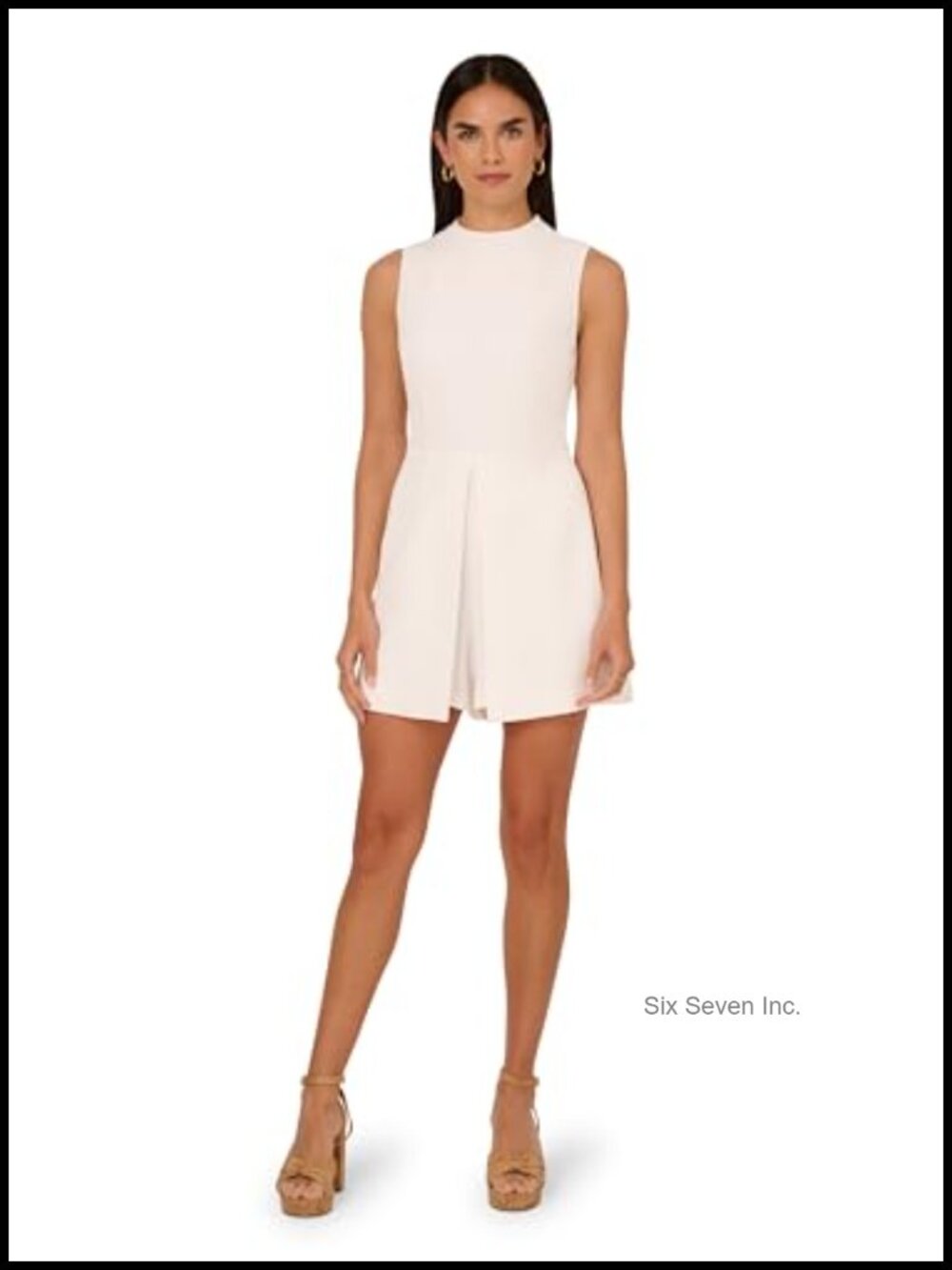 Adrianna Papell Peplum Romper Woven Cotton Sleeveless Crew Neck Zipper